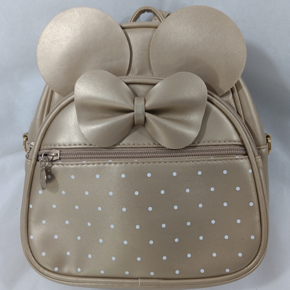 Girls Bowknot Polkadot Cute Mini Backpack Crossbody Bag Gold
